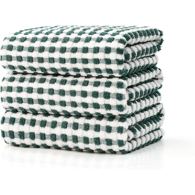 SALAS Cotton Dish Towels Cloths for Kitchen Drying Dishes, Lattice Terry Towels, Highly Absorbent Kitchen Cloths with Hanging Loop, 16‘’ x