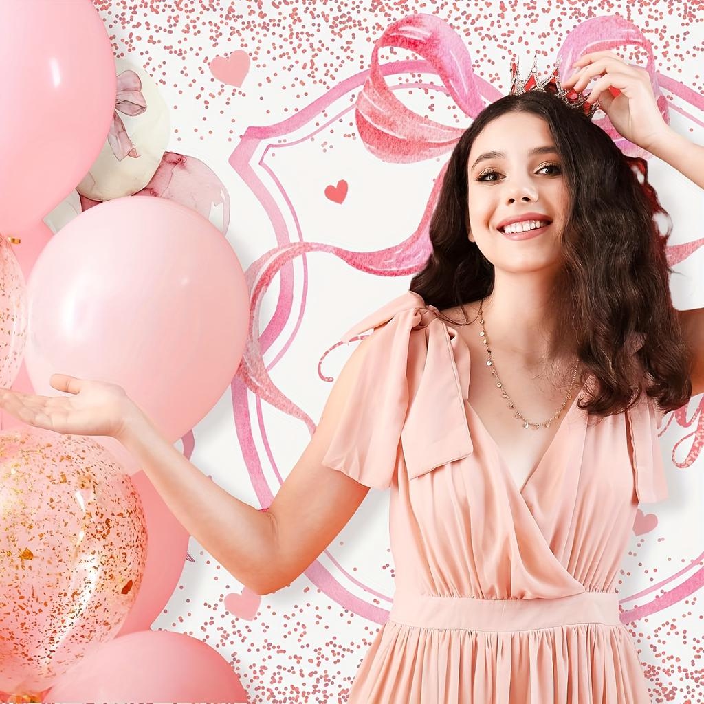 Fashionable pink bow and sparkling balloon birthday banner - multi-functional for girls' parties and bachelor's parties