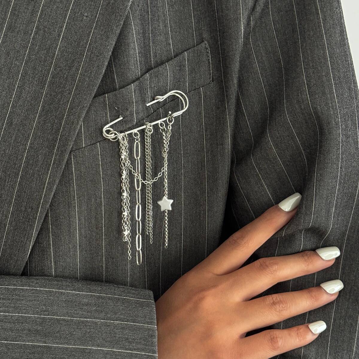 Salircon Тренд Металлическая Цепочка Звезда Кисточка Кулон Броши Женская Мода Декор для Костюма Цепочка с Кисточкой Булавка Тканевые Ювелирные Аксессуары