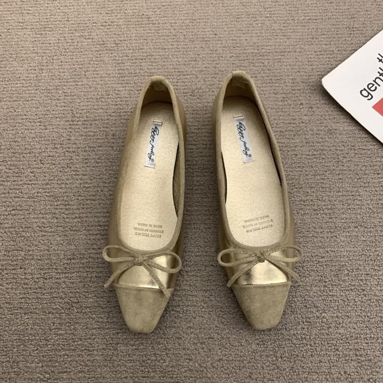 French Silver Bow Light Mouth Single Shoes Female Spring Retro Fairy Ballet Style Commuter Ladyshoes 35 золотой 4860₽