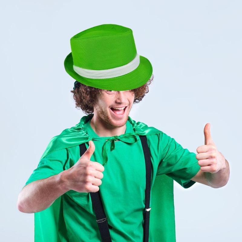 Unisex Green Irish Hat White Ribbon Patricks Day Festival Hat for Men Women Patricks Day Parties Festival Celebration