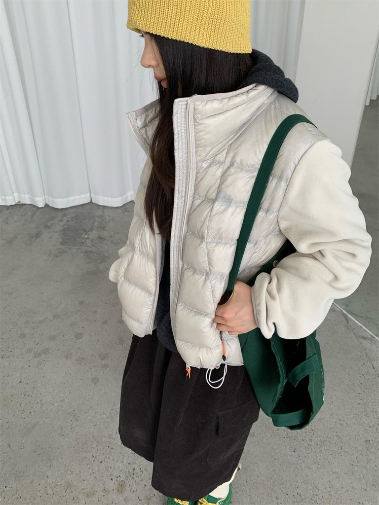 Yu Yan, light down jacket women's white duck down fake two-piece sweater stand-up collar ribs slim-fitting versatile winter coat