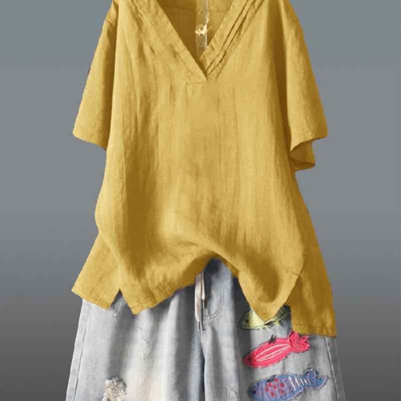 

Весна Лето Большой Размер Повседневная Однотонная Футболка с Коротким Рукавом для Женщин XXXXL жёлтый