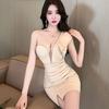Deep V Slanted Shoulder Low-cut Tube Top Dress Covers the Stomach and Looks Thin S-shaped Sexy Beauty Technician Work Clothes Women