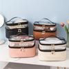 Double-Layer PU Waterproof Toiletry Bag – Transparent & Portable Travel Makeup Organizer