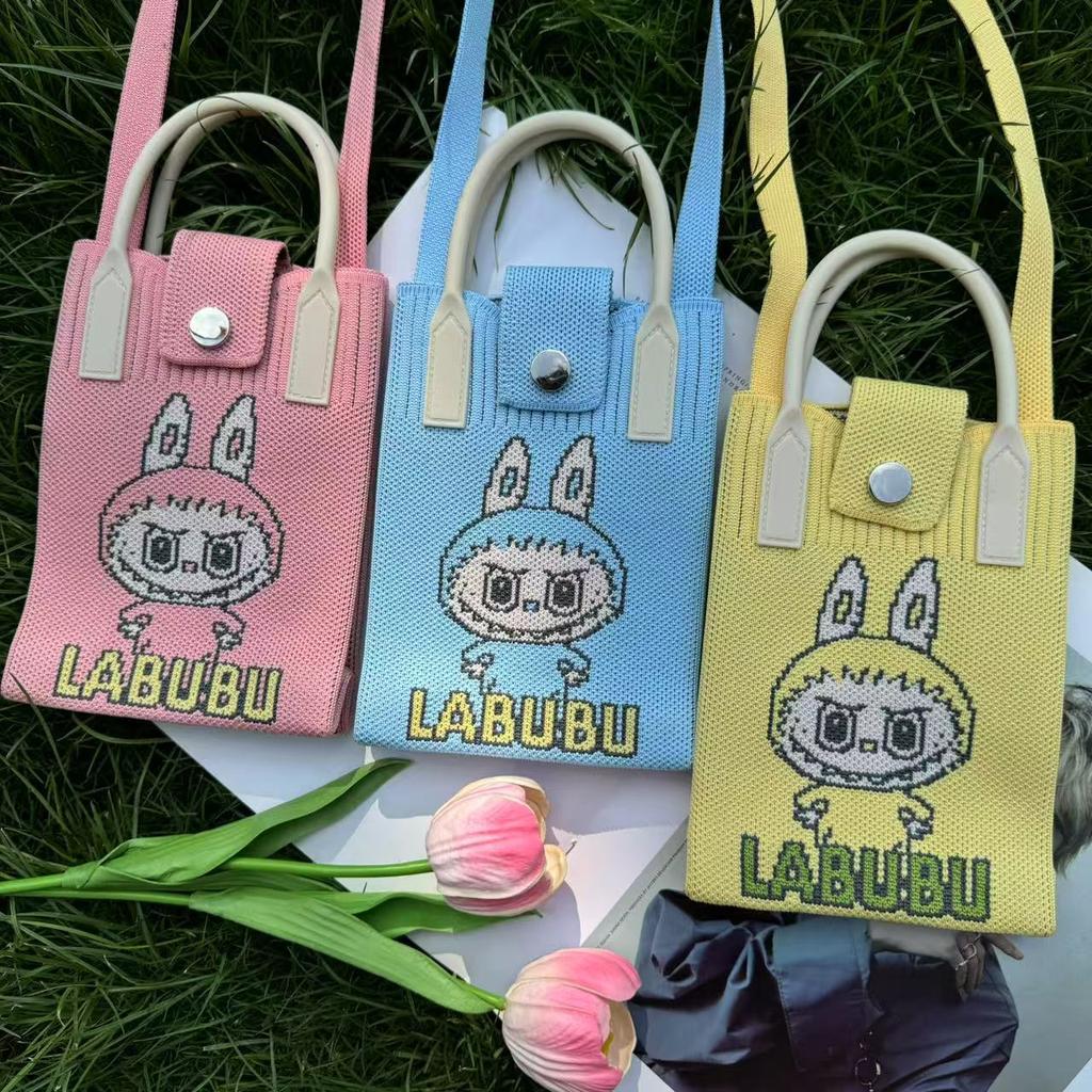 Cute Canvas Crossbody Bag with Fashionable and Niche Design, Knitted Mobile Phone Bag, Crossbody Single Shoulder Knitted Bag