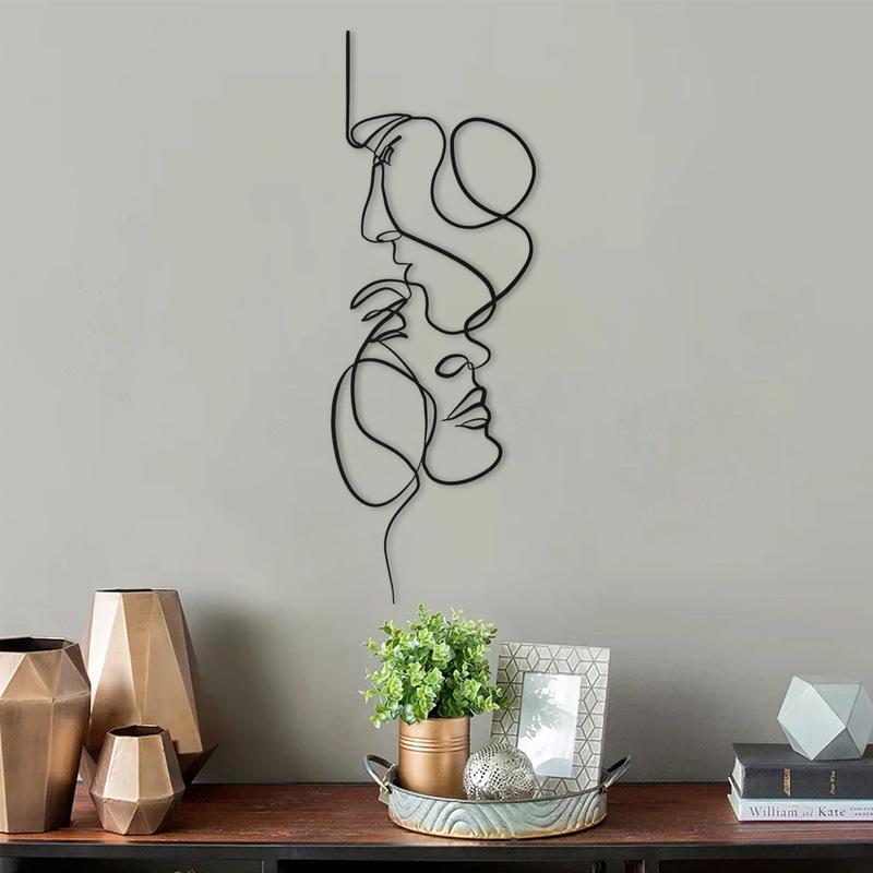 Metal Wall Sculpture Facial Line Hanging Wall Art Decor For Living Room Bedroom