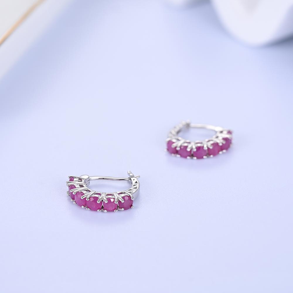 Boucles d'oreilles créoles élégantes en argent avec pierre de naissance de juillet en rubis naturel, bijoux précieux, cadeau pour femme, tenue de fête et de fête