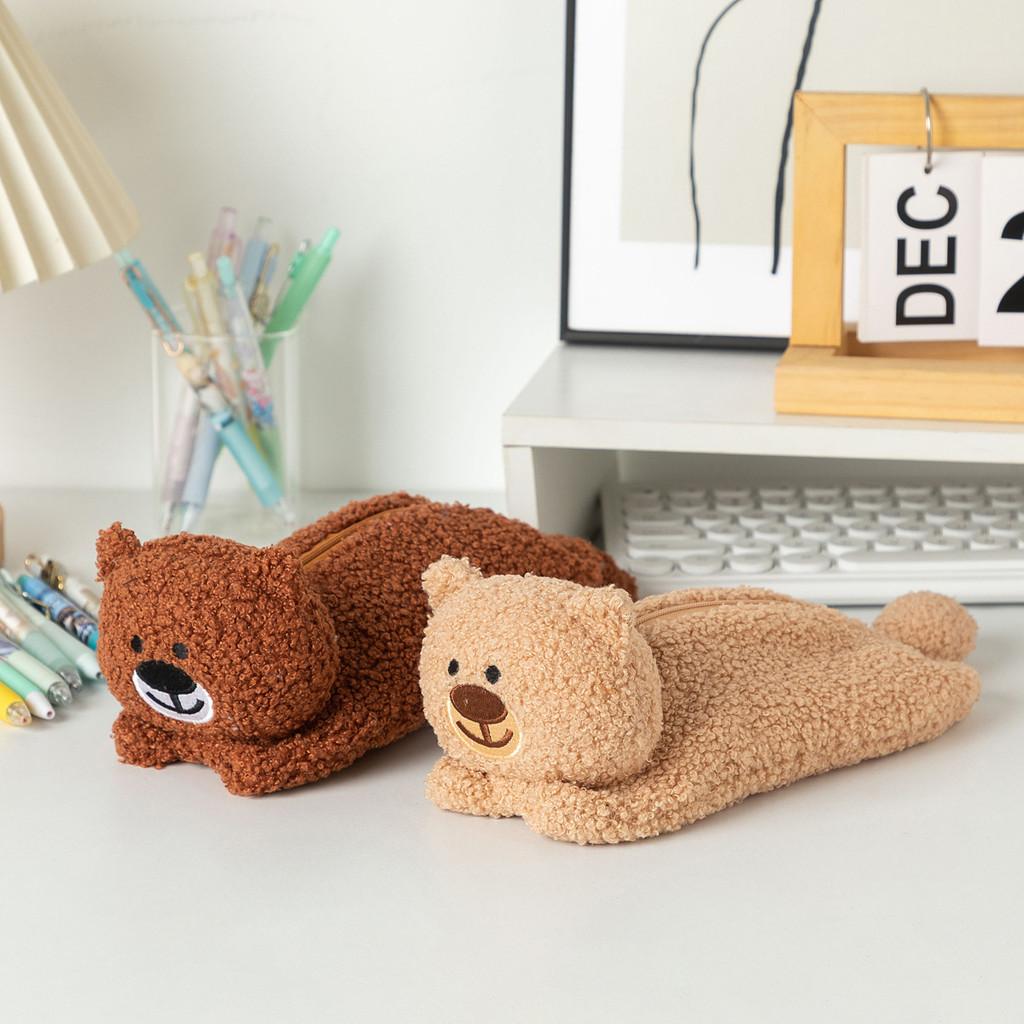 Bear Plush Cute Pencil Case Organizer With Spacious Storage For Kids Teens And