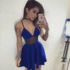 Women's clothing contrasting color transparent sexy suspender dress short dress deep dress