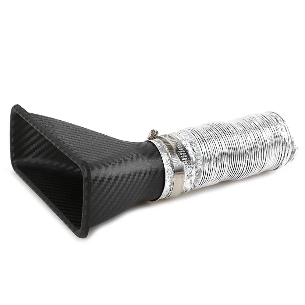 1pcs Universal Car Front Bumper Admission Air Turbo Air Intake Pipe Kit ABS Turbine Inlet Kit Pipe Air Funnel Carbon Fiber Look