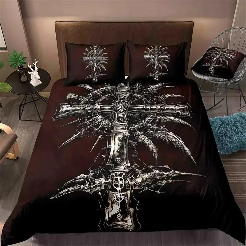

Jesus Cross Bedding Set King Queen Size Christian Design Retro Quilt Cover For Men Teens Adult,Jesus Christ Believer Quilt Cover 70x133cm 3pcs