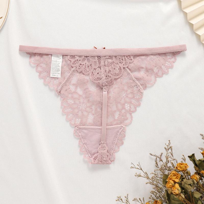 Sexy Lace Briefs Thong Women's Bow Tie with Hollowed Out Breathable Pattern T-panties Seamless Sports Yoga Underwear Panties