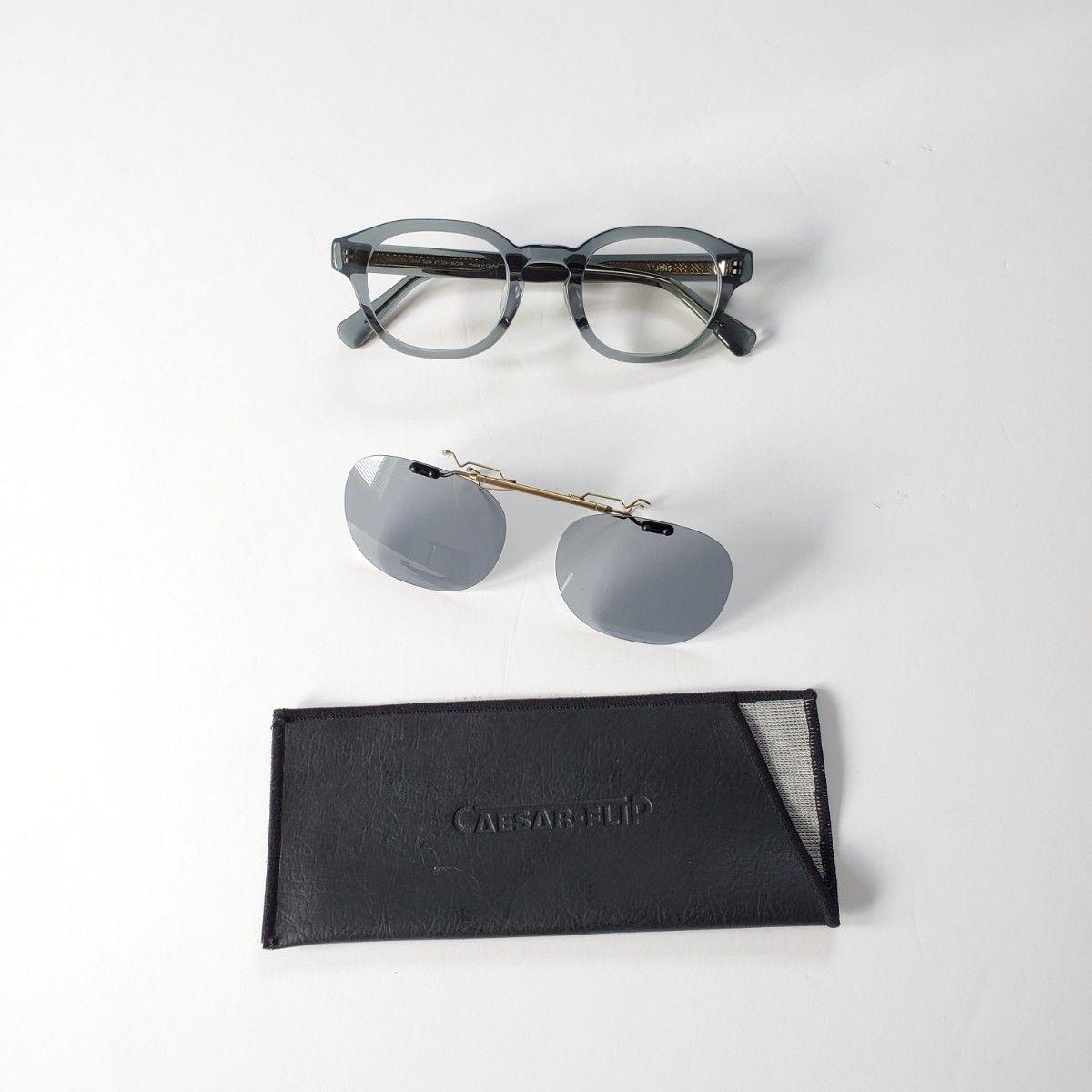 Used JINS CLASSIC Clear Blue Clip-on Polarized Glasses Poker Face Flip-up Type