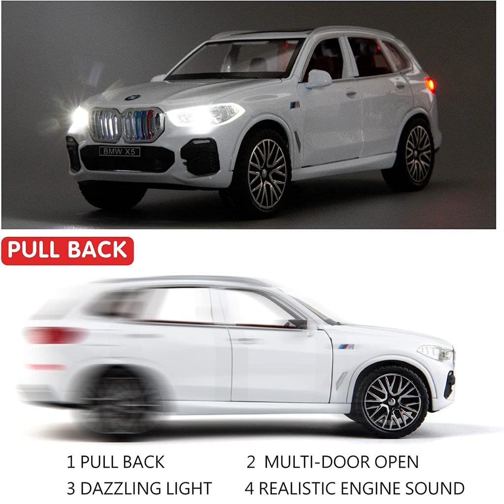 1:32 schaal X5 SUV-model autospeelgoed, zinklegering trekspeelgoedauto met geluid en licht voor kinderen jongen meisje cadeaucollectie