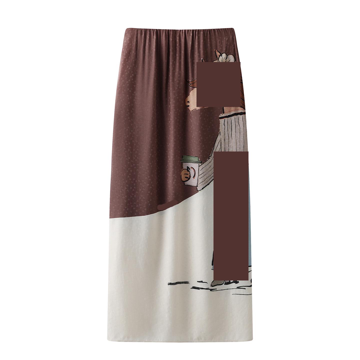 

Spring 2026 Zodiac Horse Print Color Block Mid-Length Skirt for Women Extra Small темные хаки