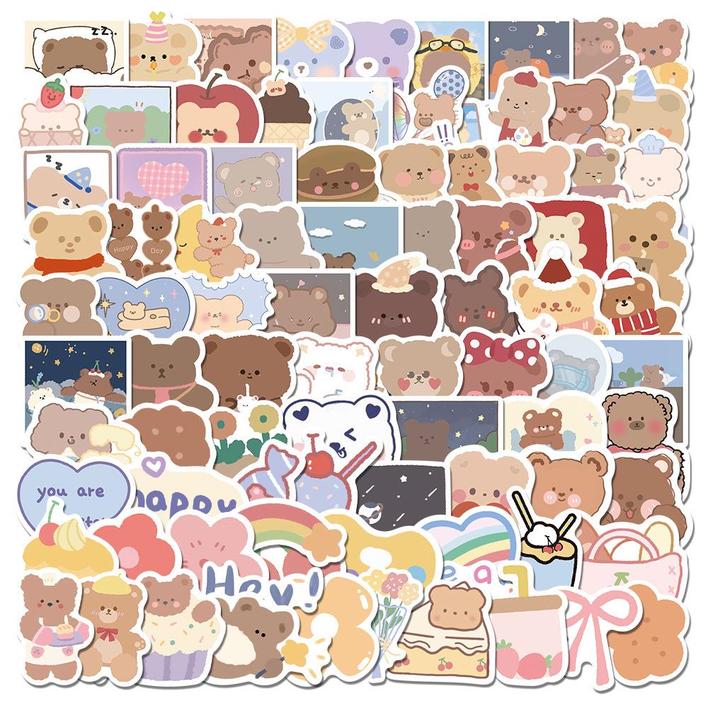 102 Cartoon Korean Bear Graffiti Stickers Decorate Suitcase Motorcycle Notebook Waterproof Stickers