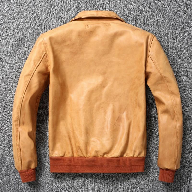 Chinese Size Classic Flight A2 Pilot Jacket Vintage Dirty Yellow Oil Waxed Cowhide Genuine Leather Jacket Men Aviator Jackets Male Coats