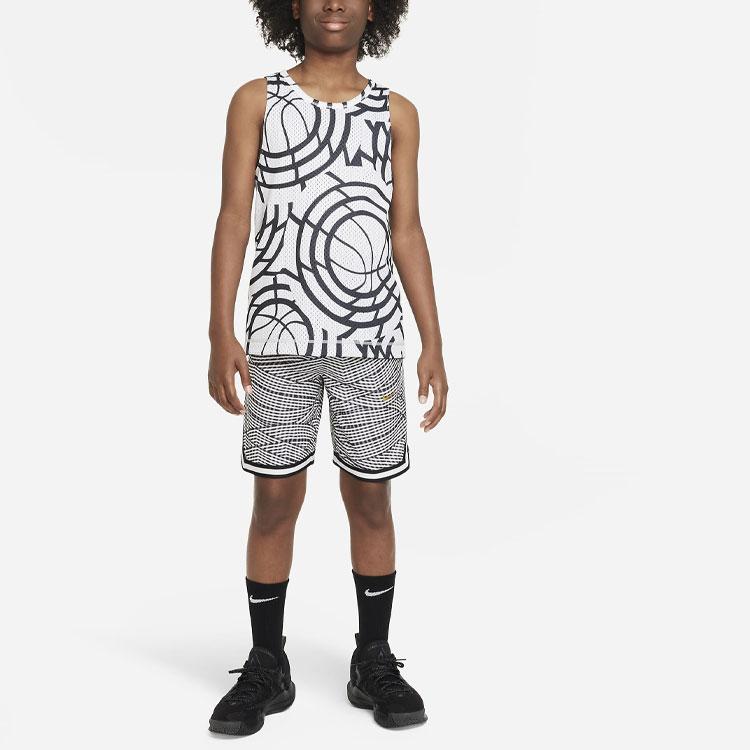 Nike Dri-FIT DNA Logo Embroidered All-Over Print Color Block Basketball Shorts Kids shorts Black FD4008-010