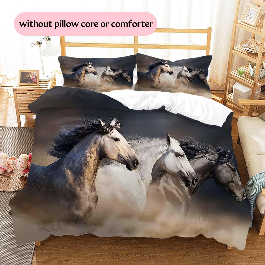 1PC Horse Bedding Quilt Set Quilt Cover Pillowcase Home Decoration Birthday Gift (1 * Duvet Cover + 2 * Pillowcase, Without Core)