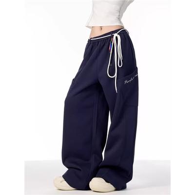 Spring and Autumn American Street Embroidery Straps Loose Drop Sweatpants Men's and Women's Straight Sports Wide Leg Casual Pants