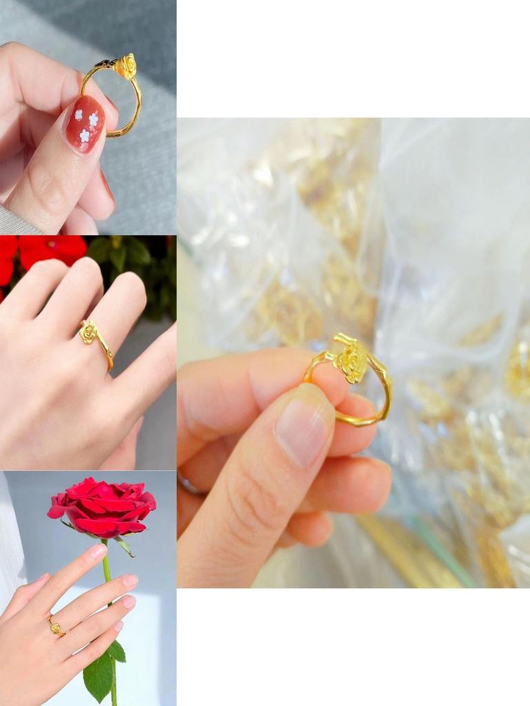 Charming Copper Plated Vietnamese Sand Gold Rose Ring For Women With Adjustable Fit