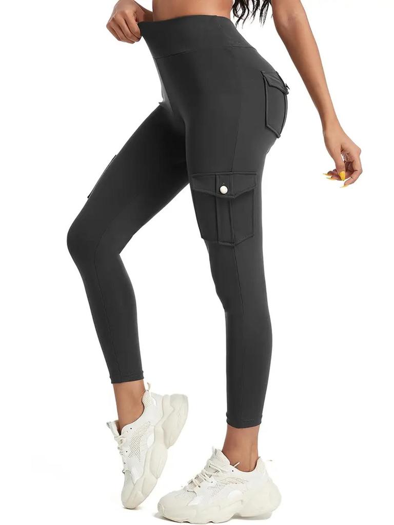 Damskie legginsy do jogi szybkoschnące z kieszeniami - Brzoskwiniowe z efektem liftingu pośladków i odzież sportowa Fitness