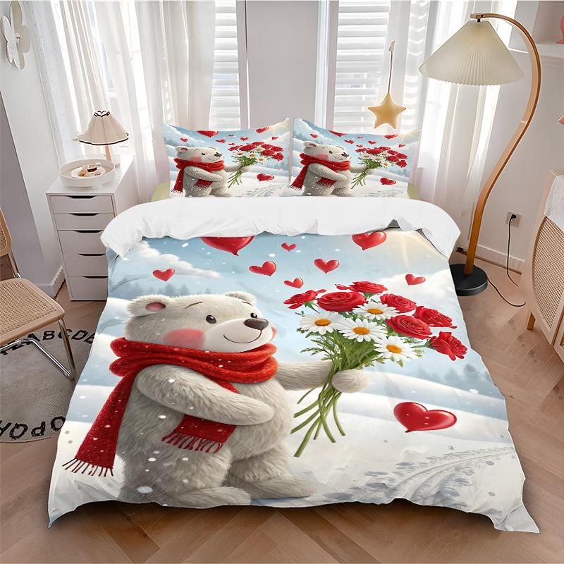 3pcs Anime Cartoon Bear Bedding Set - Includes One Quilt Cover and Two Pillowcases (No Core) - Festive Gift for Bedroom Decor - Polyester Fa
