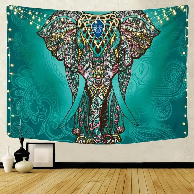 Arazzo Elefante Boho, Appeso a Parete con Stampa Tribale Blu Petrolio per Camera da Letto, Dormitorio, Soggiorno e Arredamento Casa Boemo
