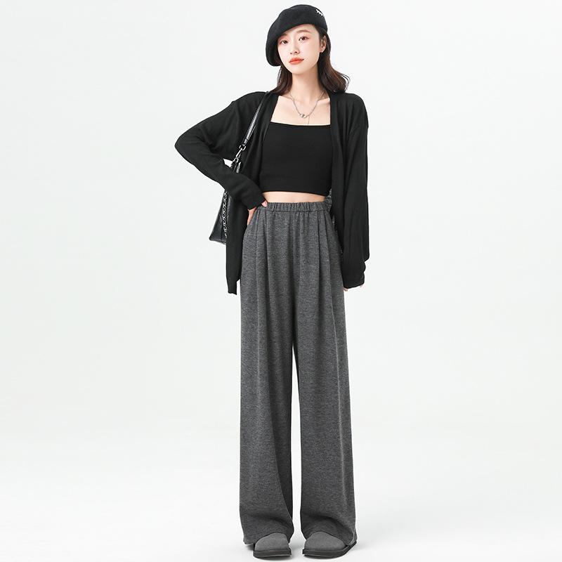 Gray glutinous rice pants women's spring and autumn soft waxy new narrow version high waist drape loose casual straight wide leg pants