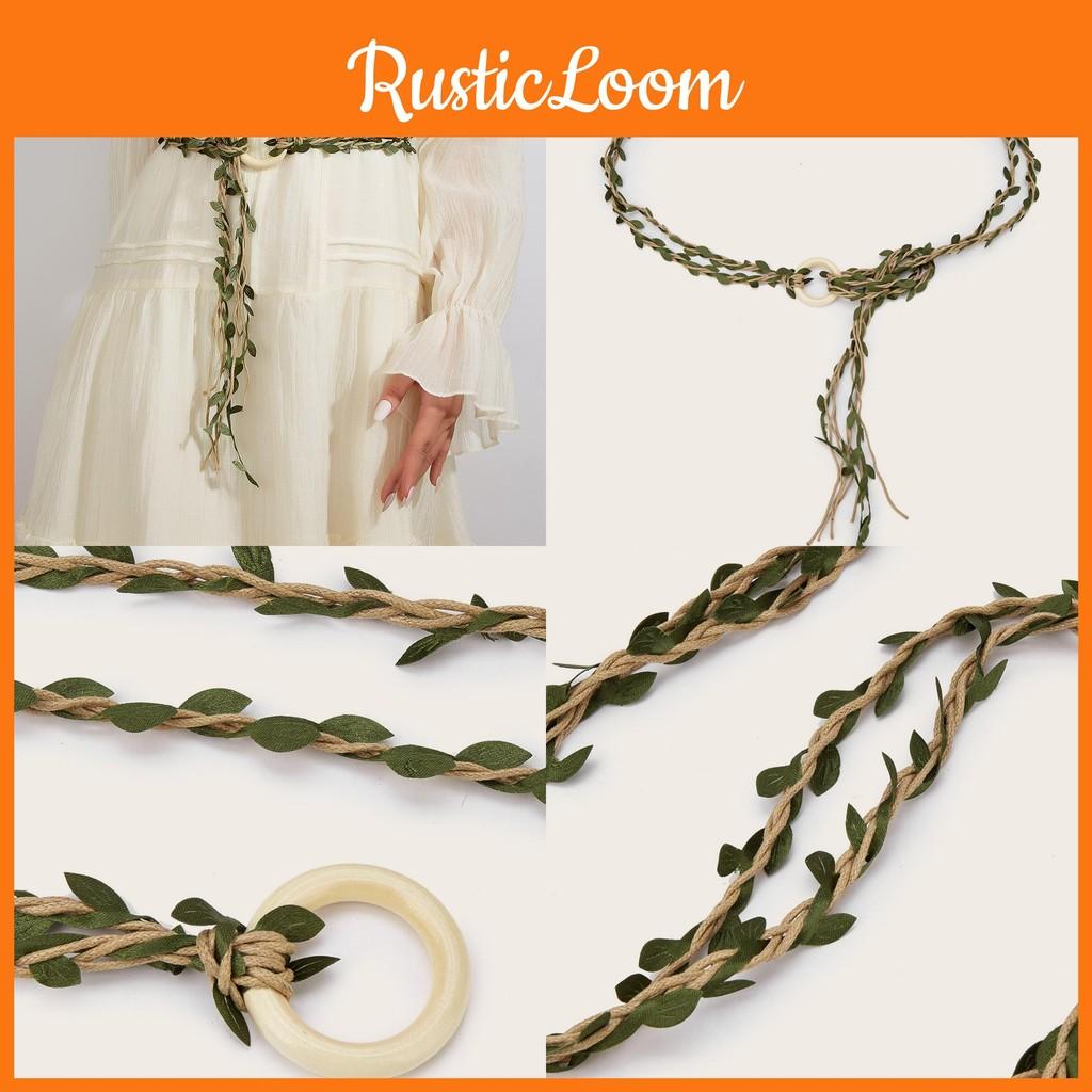Circular Wooden Creative Buckle Decoration Leaf Branch Design Women Belt Weaving