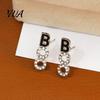 Fashionable Holiday Statement Jewelry 1 Pair Halloween BOO Earrings for Women, Sparkly Rhinestone Boo Lightweight Party Accessories Letter Stud