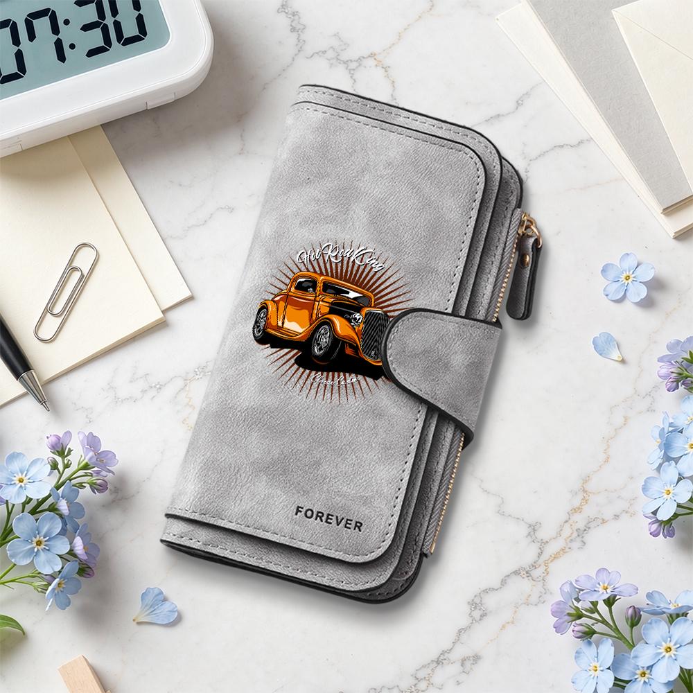 Vintage Car Printed Long Wallet Men Fashion Casual Portable Card Holder Purse