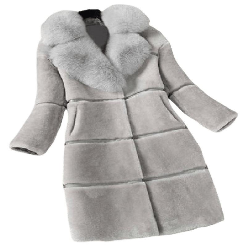 Sheep shearing autumn and winter women's new imitation fur integrated imitation fox fur collar wool coat coat long