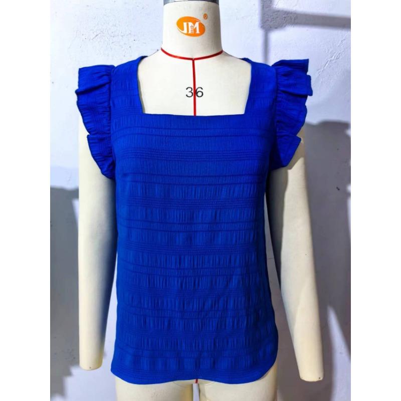 Haut de chemise à col carré et bord volanté pour femmes pour le printemps et l'été