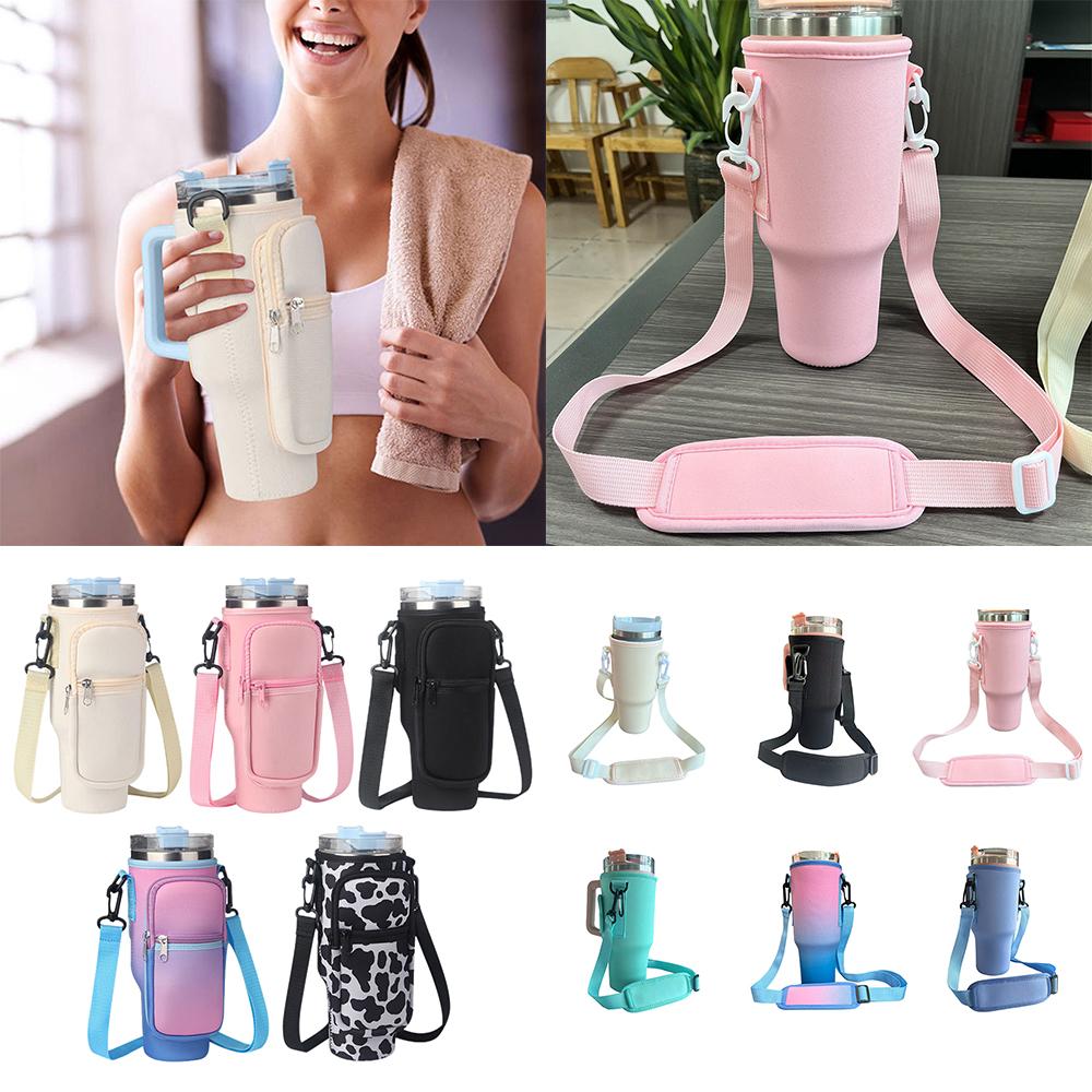 

Cups Holder Pouch With Adjustable Strap, Neoprene Water Bottle Sleeve Carrier Phone Pocket For 40oz Tumbler with Handle