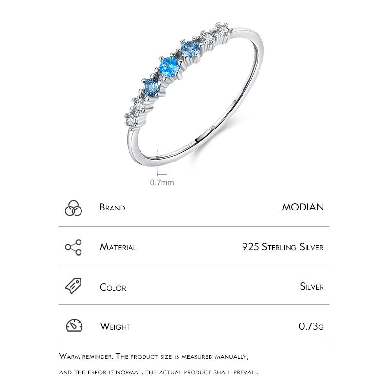 Modian 925 Silver Basic Stackable Fashion Thin Finger Ring Charm Blue Zirconia Crystal Rings For Women Fine Jewelry