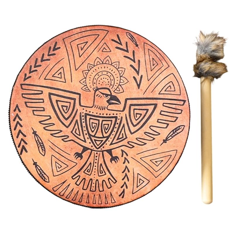 Unique Pattern Shaman Drum With Drumstick Siberian Drum Sound Healing Tool Home Ornament for Spiritual Music Meditation