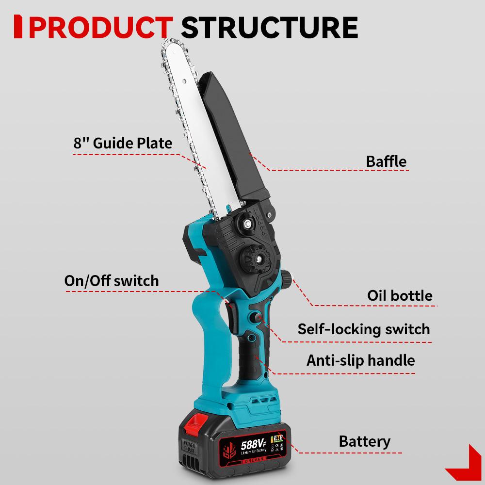 ONEVAN Brushless 4500W Telescoping Pole Electric Chainsaw 8inch 2in1 High Branch Saw Garden Power Tool For 21V 18V Battery