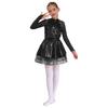 Mädchen Metallic Tutu Kleid Pailletten Durchsichtiges Mesh Langarm Design Schlüsselloch Rücken Funkelndes Tanzkostüm