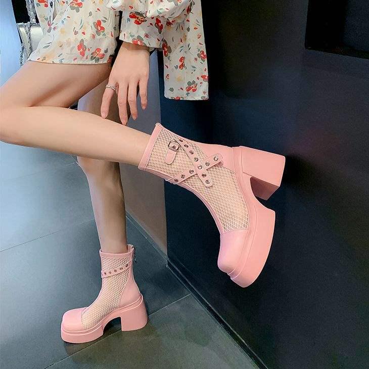 Damen Vielseitige Ausgeschnittene Mesh Martin Stiefel: Atmungsaktive Frühling/Sommer Knöchelriemen Sandalen 2025