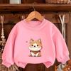 Kids Crewneck Sweatshirt, Cartoon Shiba Inu Graphic Print, Spring Autumn Casual Tops