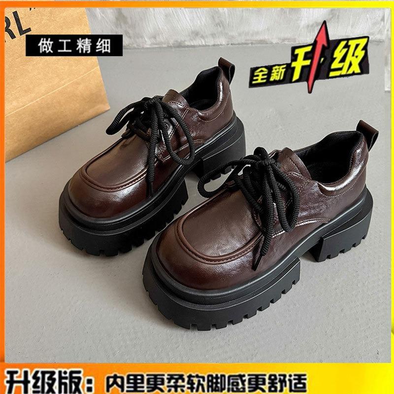 

The first layer of cowhide small leather shoes for women s autumn and winter new thick-soled versatile British college style retro loafers 40