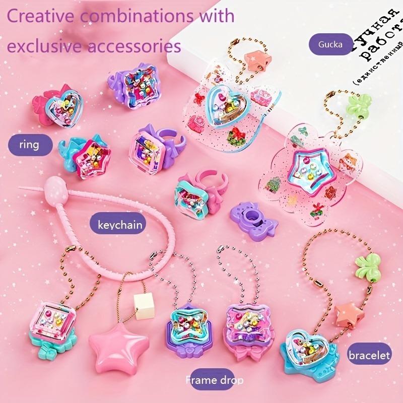3D Sticker Maker Kit DIY Jewelry Making Machine Arts and Crafts Kids Toy Princess Pendant Keychain Ring with Beads Gift for Girl
