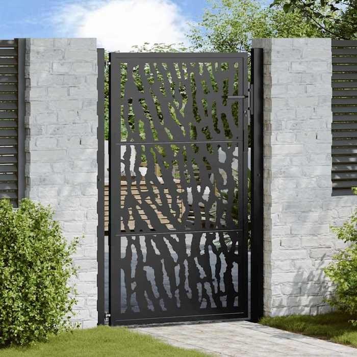 VidaXL Portail de jardin noir 105x155 cm acier conception de tracés, porte de clôture, porte extérieure, porte en métal, 4100981