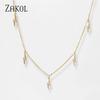 ZAKOL Korean Fashion Leaf Water Drop Choker Necklaces for Women AAA Cubic Zirconia Thin Chain Necklace Jewelry