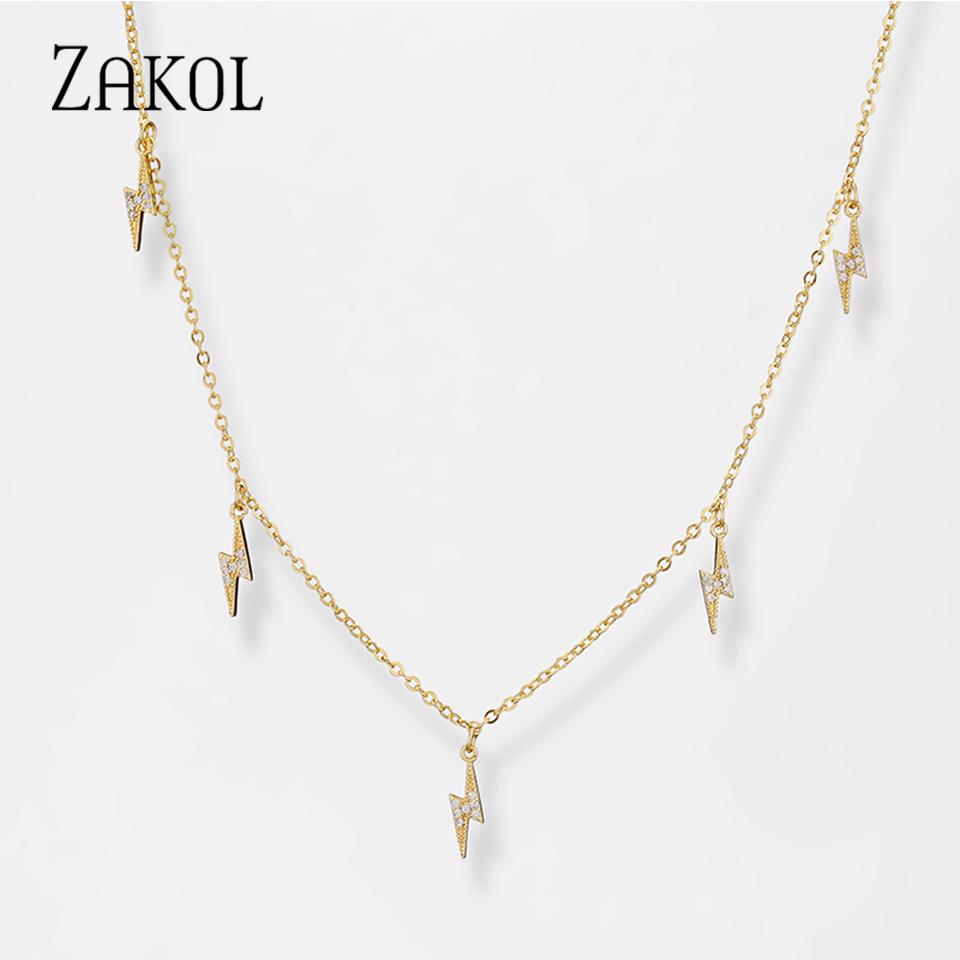 ZAKOL Korean Fashion Leaf Water Drop Choker Necklaces for Women AAA Cubic Zirconia Thin Chain Necklace Jewelry