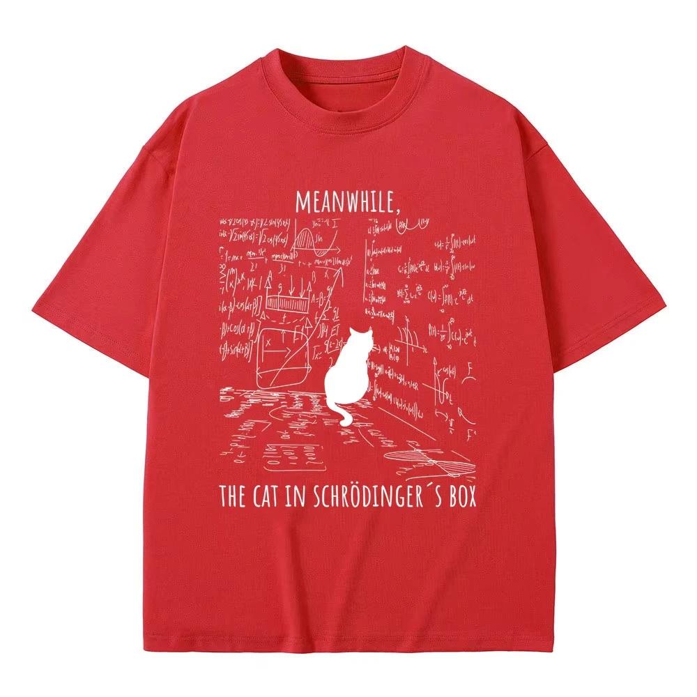 Meanwhile The Cat in Schrodinger Box Funny Meme T Shirt Mens Women Casual Cotton Vintage Tshirt Male Fashion Oversized Tshirts