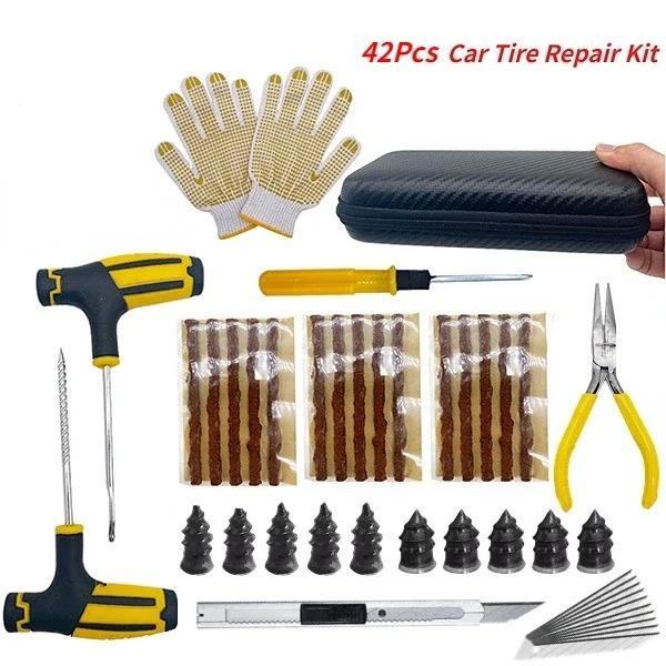 Universal Car Tire Repair Kit with Tire Repair Strips, Portable Emergency Puncture Fixing Tool for Auto, SUV, Truck - Quick Plug
