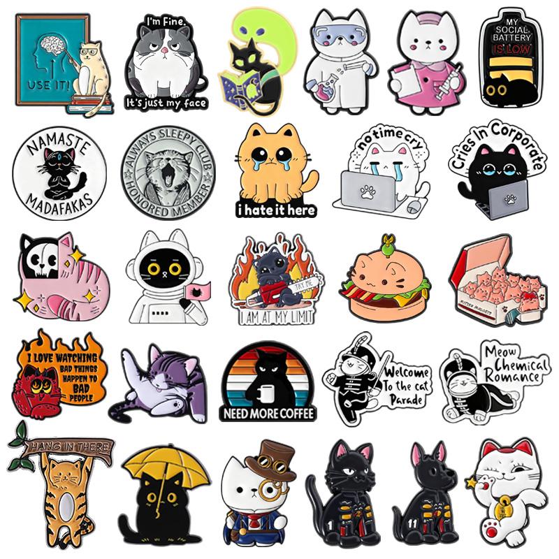 Cute Cat Collection Enamel Pins Cartoon Turbo Granny Cat Anime Character Kitten Doctor Animal Brooches Lapel Badge Jewelry Gifts